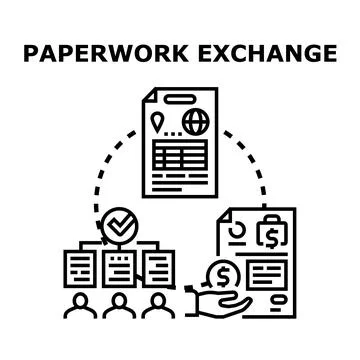 Global paperwork exchange process with financial transaction Stock Illustration