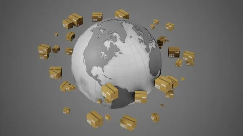 Global parcel delivery in front of the globe Stock Footage 194723815