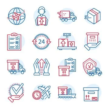 Global parcel delivery icon set, outline style Stock Illustration