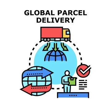 Global parcel delivery logistics distribution service concept Stock Illustration