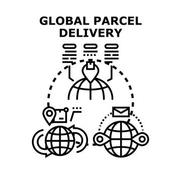 Global parcel delivery logistics tracking shipping services Stock Illustration
