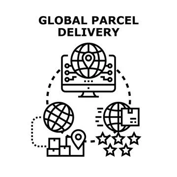 Global parcel delivery logistics tracking and shipping concept Stockillustratie