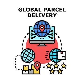 Global parcel delivery logistics tracking and shipping concept Stock Illustration