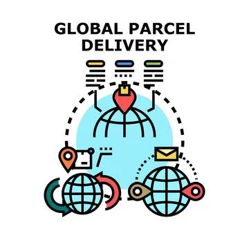Global parcel delivery logistics tracking shipping services Stock Illustration