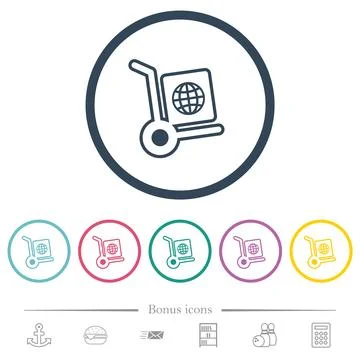 Global parcel delivery outline flat color icons in round outlines Illustration