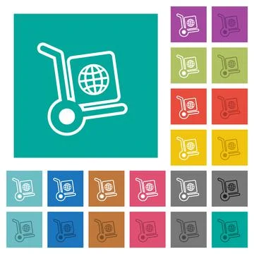 Global parcel delivery outline square flat multi colored icons 스톡 일러스트