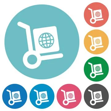 Global parcel delivery solid flat round icons Stock Illustration