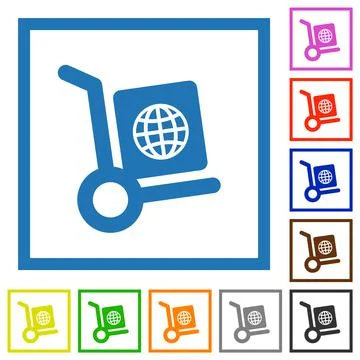 Global parcel delivery solid flat framed icons Stockillustratie