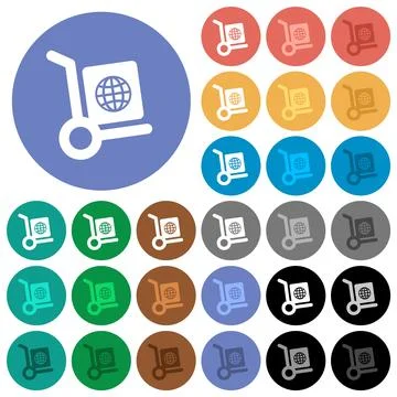 Global parcel delivery solid round flat multi colored icons イラスト素材