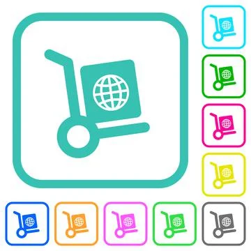 Global parcel delivery solid vivid colored flat icons Stock Illustration