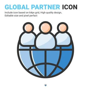 Global partner icon vector with outline color style isolated on white backgrond イラスト素材