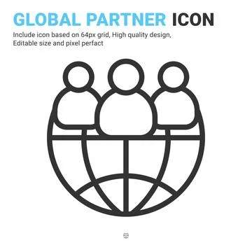 Global partner icon vector with outline style isolated on white background Stock Illustration