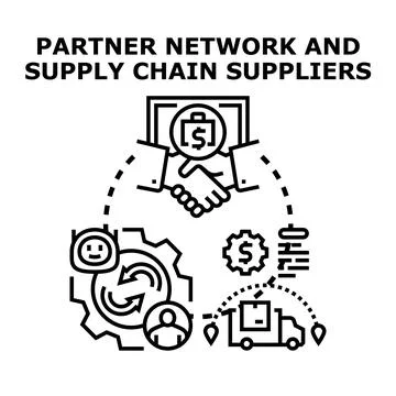 Global partner network managing supply chain suppliers Illustrazione stock
