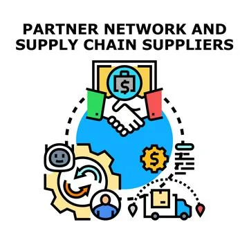 Global partner network managing supply chain suppliers Illustrazione stock