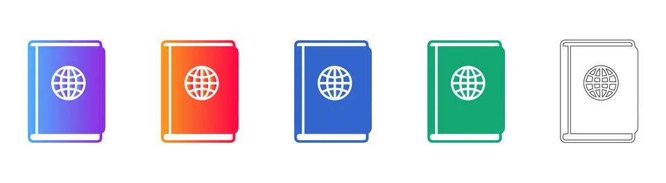 Global Passport Document Icon Set Stock Illustration