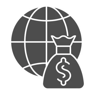 Global payment solid icon. Globe and money bag vector illustration isolated on Illustrazione stock