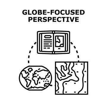Global perspective concept illustrating the connection between a world globe, Stock Illustration