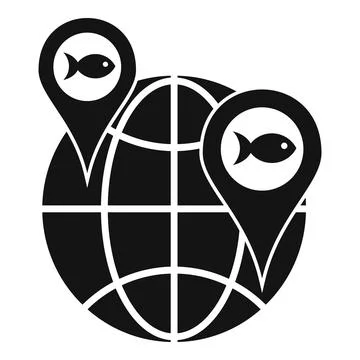 Global pin map fish icon, simple style Stock Illustration