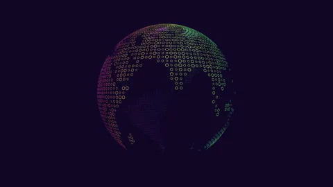 Global pixelated data visualization colorful circles in a world pattern Stock Footage 279595069