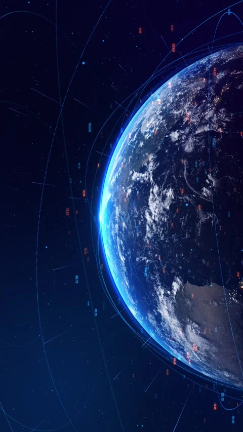 Global planet net virtual transfer digital space continent map tech network Stock Footage 333962077