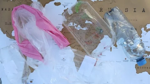 Global plastic pollution concept Stock Footage 338384629