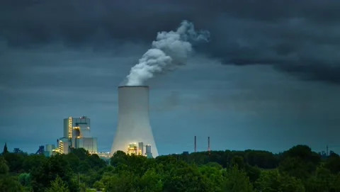 Global pollution and storm from coal burning power plant Stock Footage