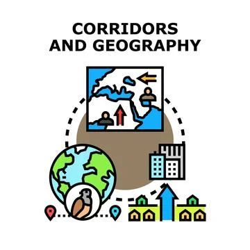 Global population moving through geographic corridors concept Stock Illustration