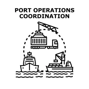 Global port operations coordination and logistics management Stock Illustration