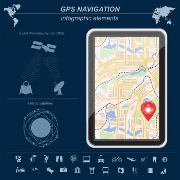 Global Positioning System, navigation. Infographic template Stock Illustration