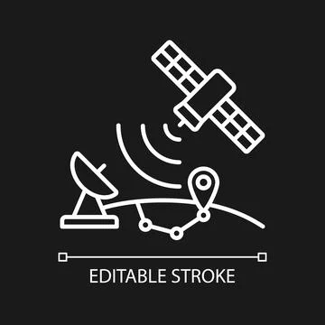 Global Positioning System white linear icon for dark theme Stock Illustration