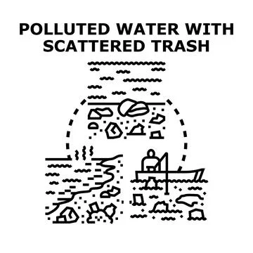 Global problem of water pollution and trash Stock Illustration