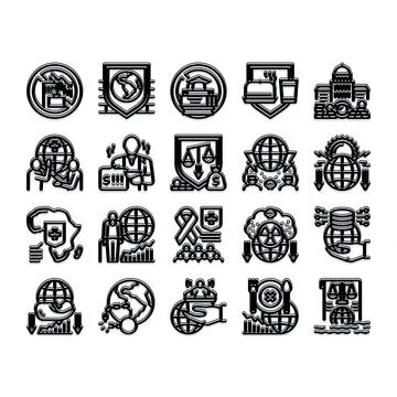 Global problems and social issues line icons set Stock Illustration