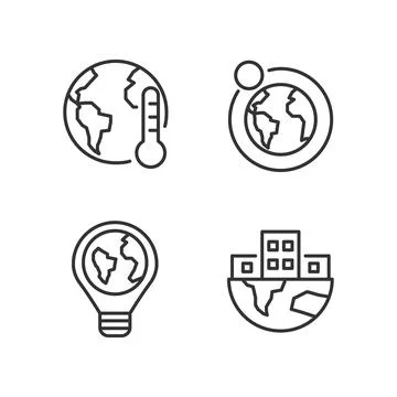 Global problems pixel perfect linear icons set Stock Illustration