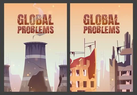 Global problems posters with destroyed buildings Ilustración de archivo