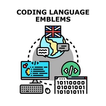 Global programming language development and software coding Illustrazione stock