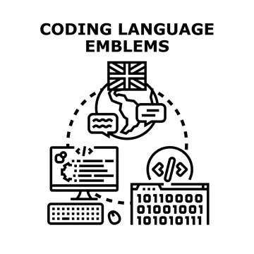 Global programming language development and software coding Illustrazione stock