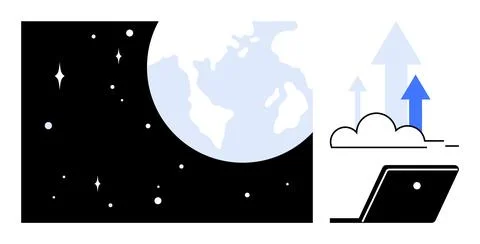 Global progress, data storage, cloud computing, sustainability, technology gr Stock Illustration