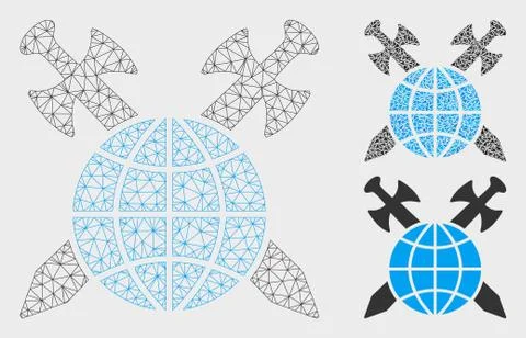 Global Protection Vector Mesh Carcass Model and Triangle Mosaic Icon 스톡 일러스트
