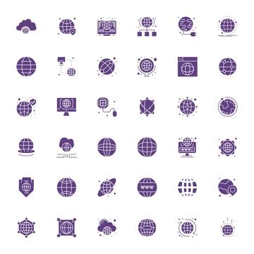 Global Reach Vector Graphics Pack including 36 Filled Retina Ready PIXEL Pe.. Stock Illustration