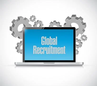 Global Recruitment tech computer sign concept 스톡 일러스트
