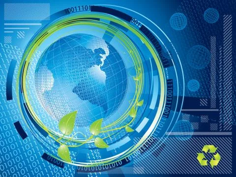 Global recycling binary background with plant surrounding earth, vector  Stock Illustration