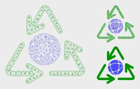 Global Recycling Vector Mesh Network Model and Triangle Mosaic Icon イラスト素材