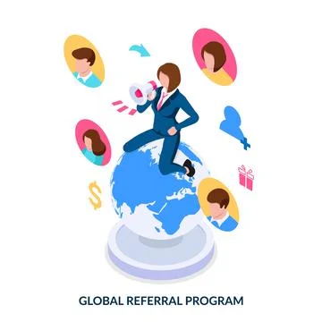 Global referral program concept.  Illustrazione stock