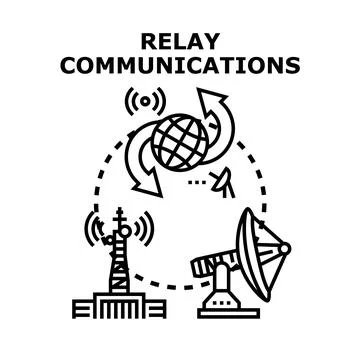 Global relay communications network transmitting data connection Stock Illustration