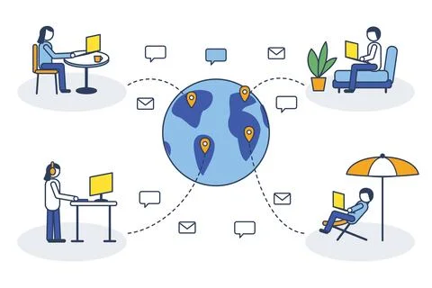 Global Remote Work And Virtual Communication Network Stock Illustration