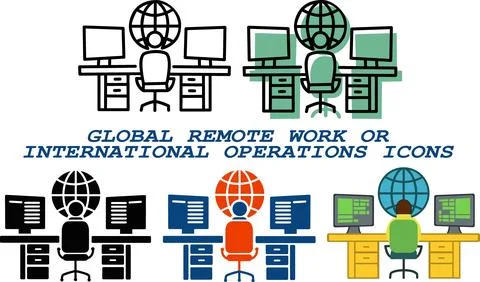 Global remote work international operations icons 스톡 일러스트