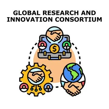 Global research and innovation consortium partnership concept Stock Illustration