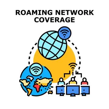 Global roaming network coverage connecting distant users Stock Illustration
