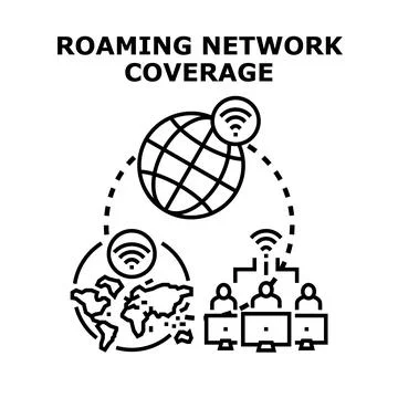 Global roaming network coverage connecting distant users Stock Illustration