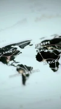Global route map connecting three continents Stock Illustration